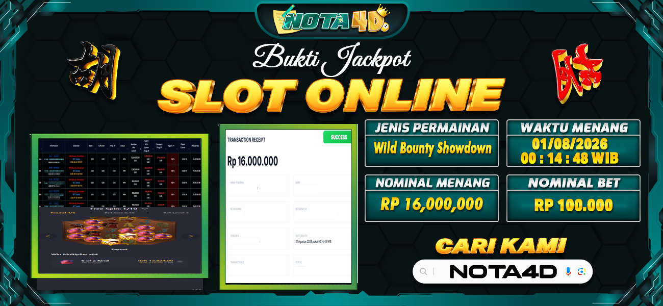 Bukti Kemenangan Besar Dibayar lunas Member NOTA4D RP 16.000.000, 1 Agustus 2026