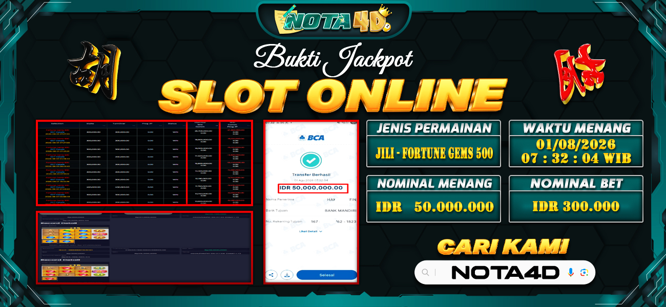 Bukti Kemenangan Besar Dibayar lunas Member NOTA4D RP 50.000.000, 1 Agustus 2026