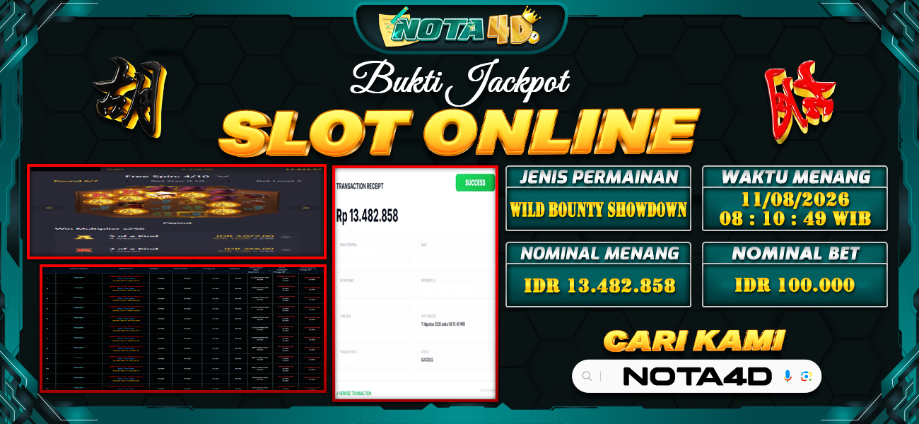 Bukti Kemenangan Besar Dibayar lunas Member NOTA4D RP 13.482.858, 11 Agustus 2026