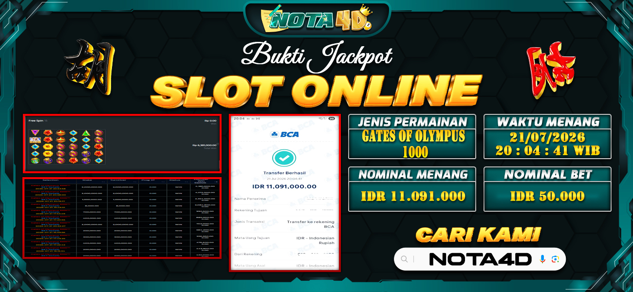 Bukti Kemenangan Besar Dibayar lunas Member NOTA4D RP 11.091.000, 21 Juli 2026