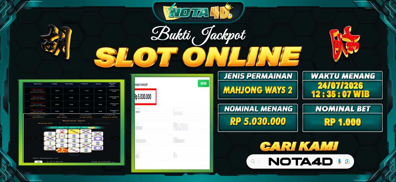 Bukti Kemenangan Besar Dibayar lunas Member NOTA4D RP 5.030.000, 24 Juli 2026
