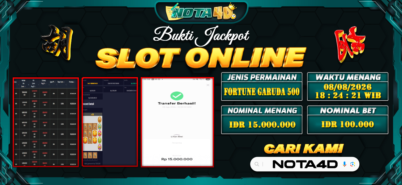 Bukti Kemenangan Besar Dibayar lunas Member NOTA4D RP 15.000.000, 8 Agustus 2026