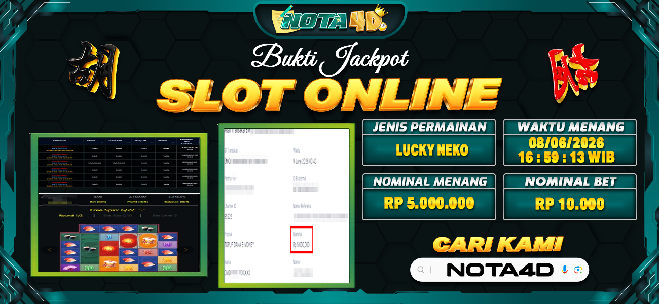 Bukti Kemenangan Besar Dibayar lunas Member NOTA4D RP 5.000.000, 9 Juni 2026